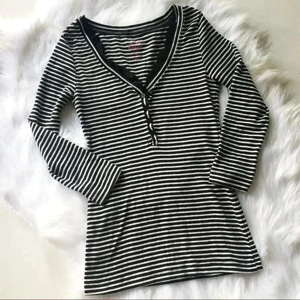 Old Navy Black & White Striped with Ruffle Detail